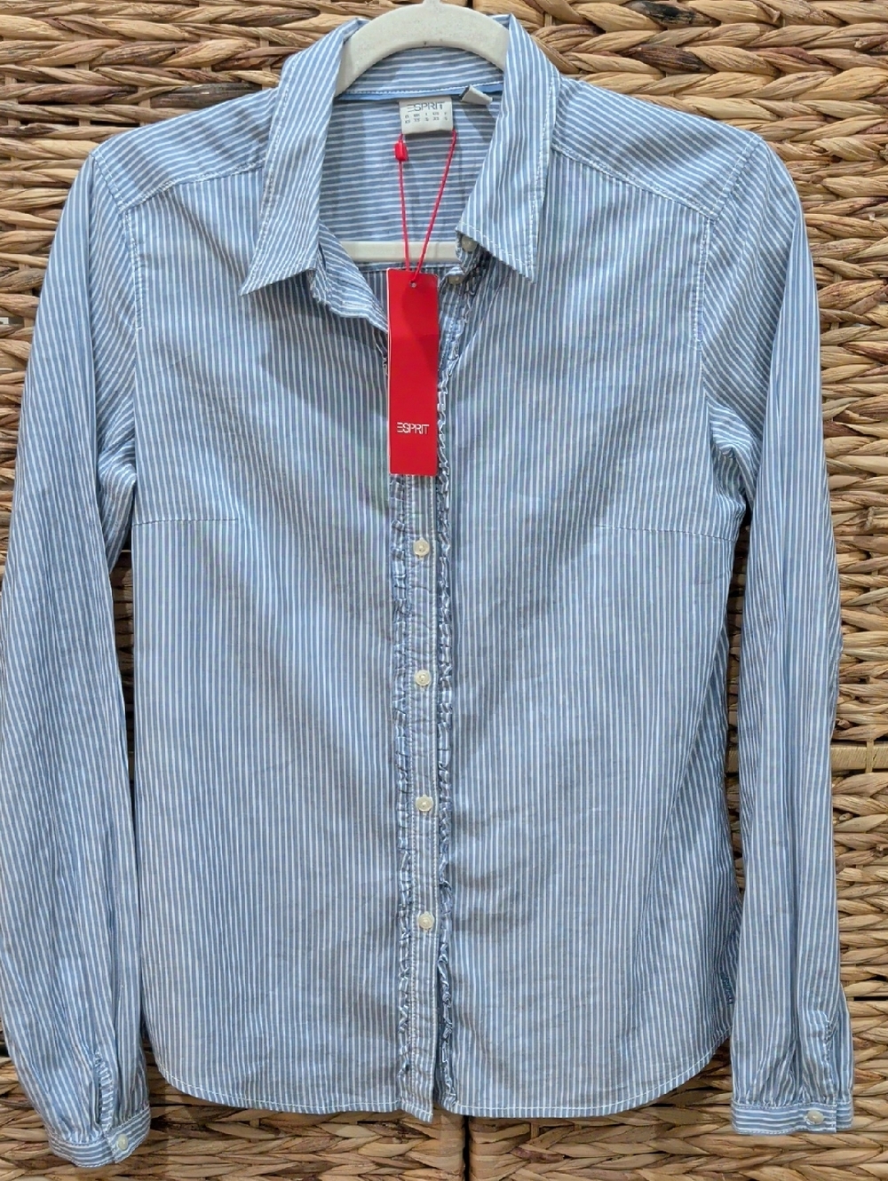 NWT Esprit Blue & White Pinstripe Button-Up Shirt 100% Cotton Size XS